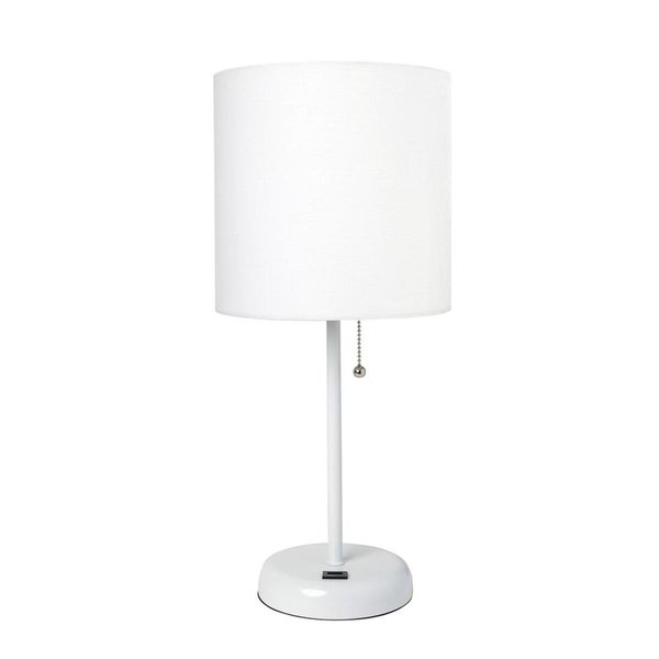 Diamond Sparkle White Stick Table Lamp with USB Charging Port & Fabric Shade, White DI2519775